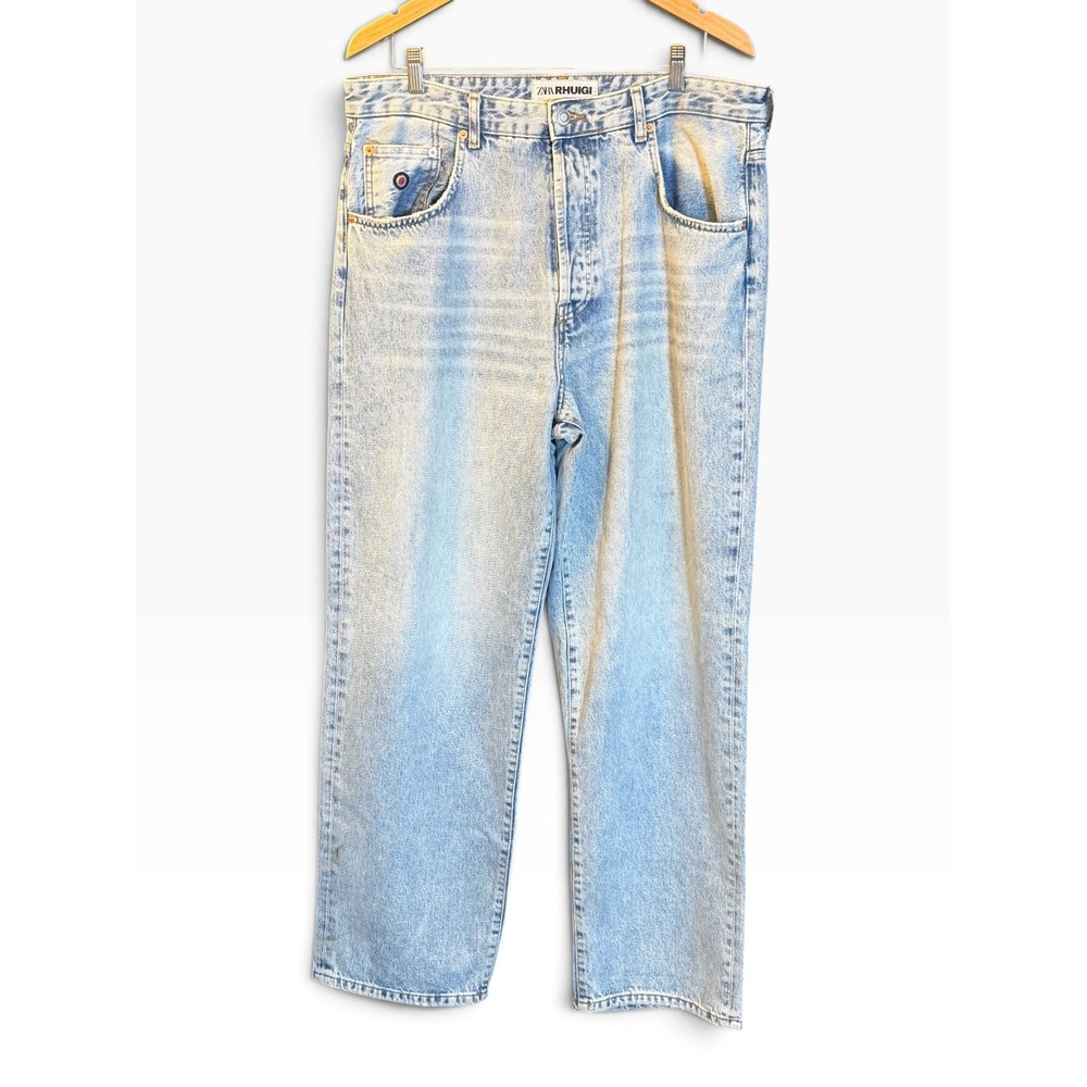 Zara x Rhuigi Mens Size 34 Light Wash Straight Leg Relaxed Cotton Denim Jeans